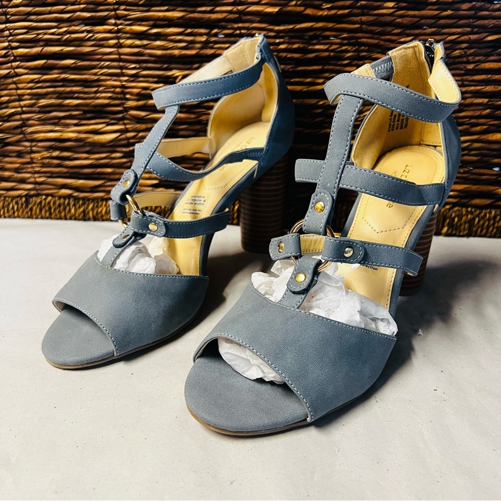 Liz Claiborne Strappy Barrel High Heel Sandals Blue Gray Size 8.5